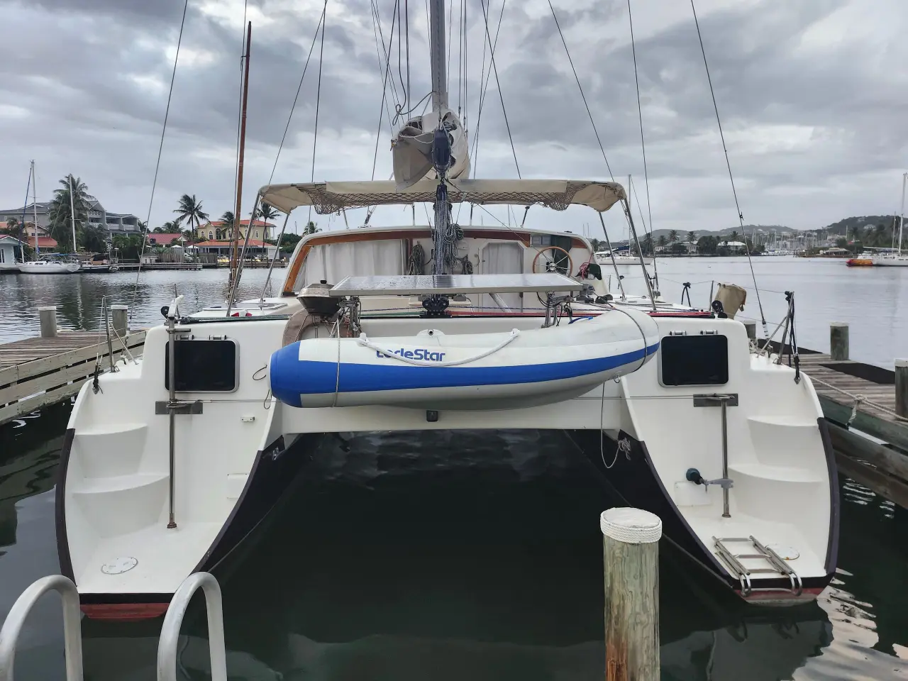Bliss moored stern-to at Rodney Bay Marina
