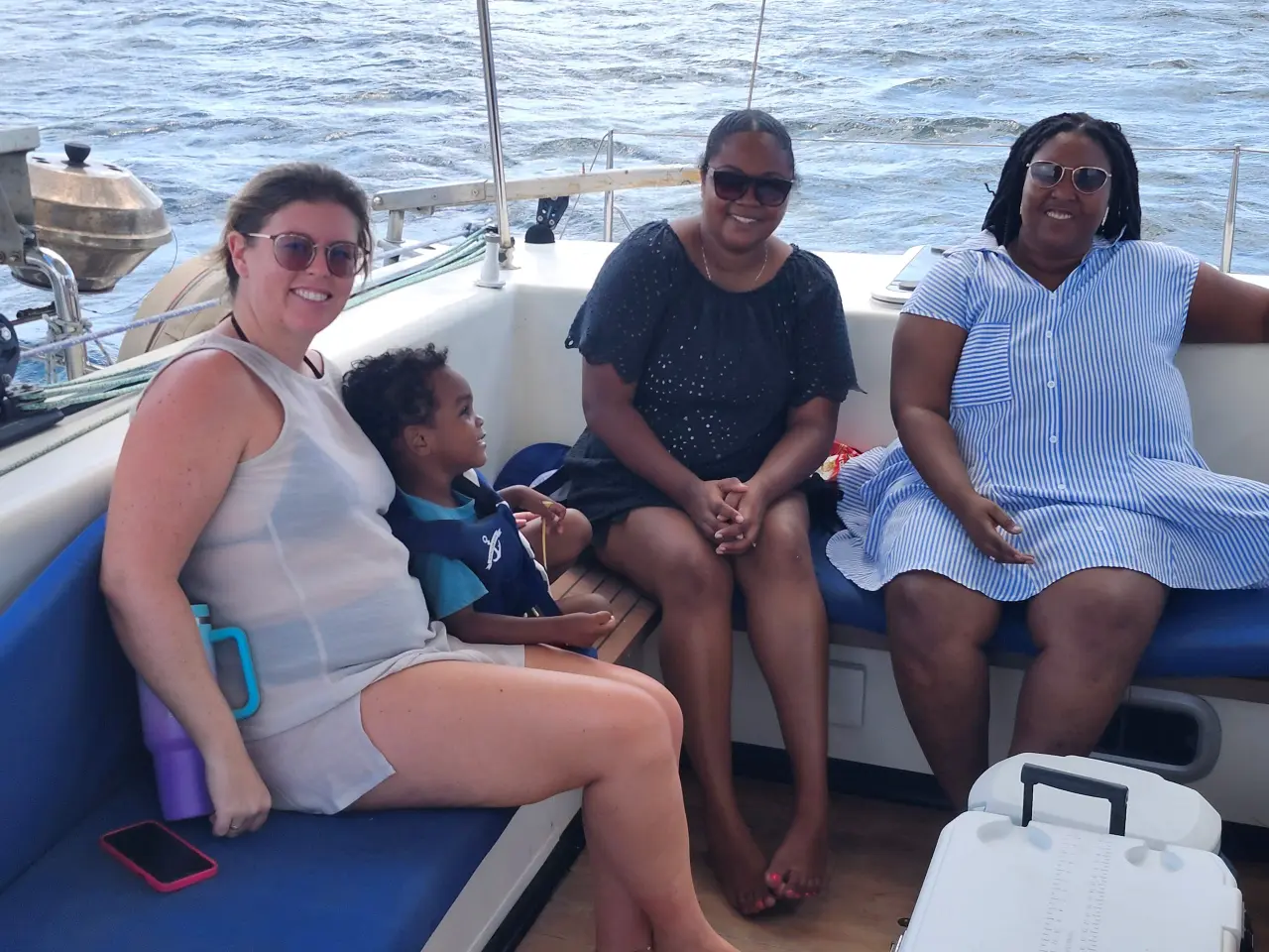 Guests relaxing on the cushioned cockpit seating
